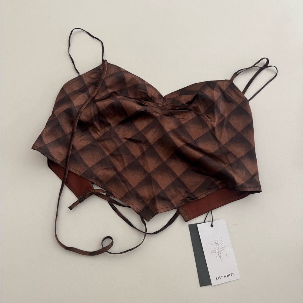 Lily White Brown Satin Chemise with Textured Design